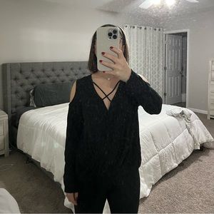 Black cold shoulder top